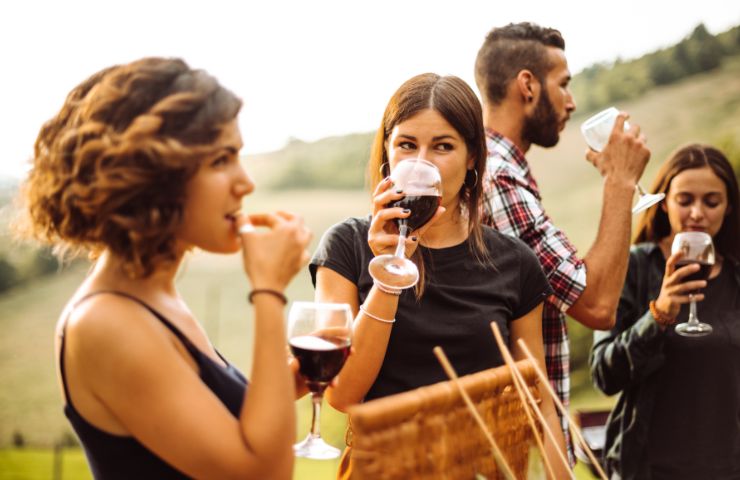 amici che bevono vino in estate
