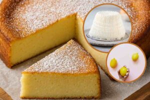 Una torta soffice e, in evidenza, una ricotta e dei limoni