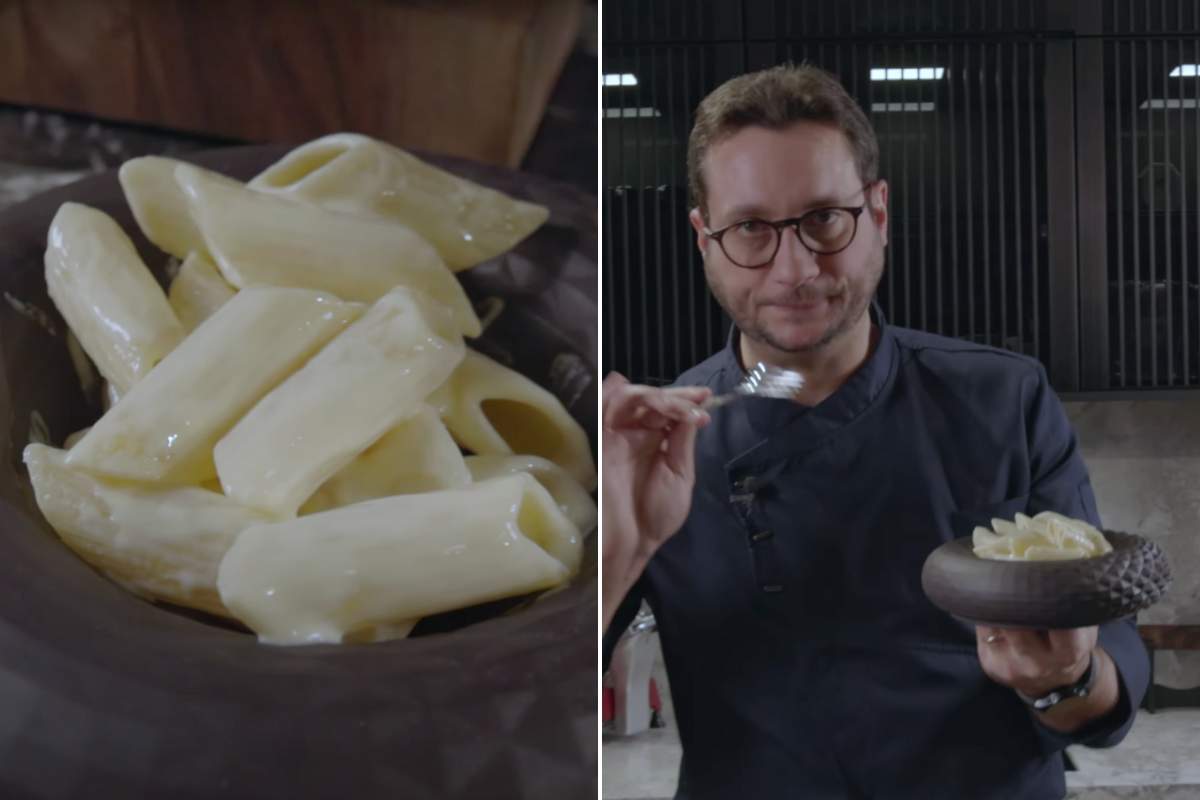 collage penne in bianco e chef Di Martino