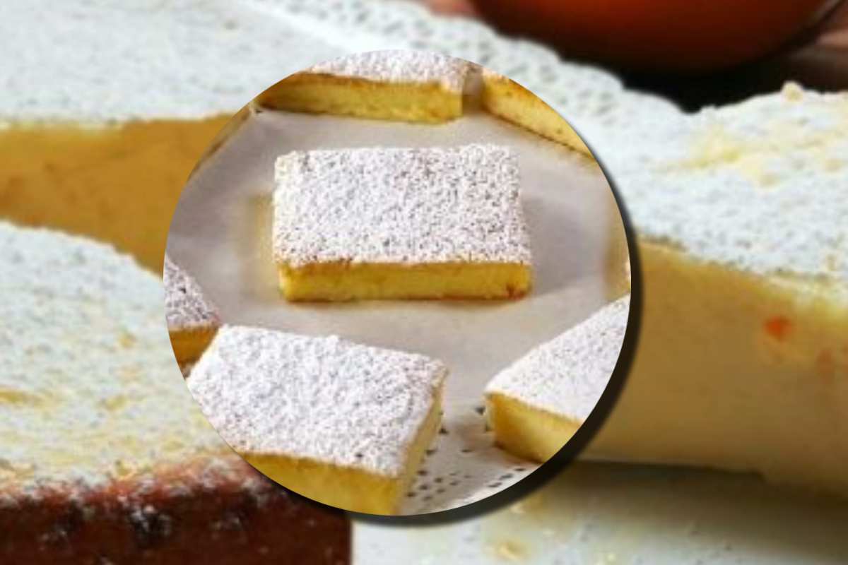 La torta latte, ricotta e limone e, in evidenza, delle fette già servite del dolce