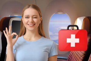 aereo donna gesto ok e kit medico